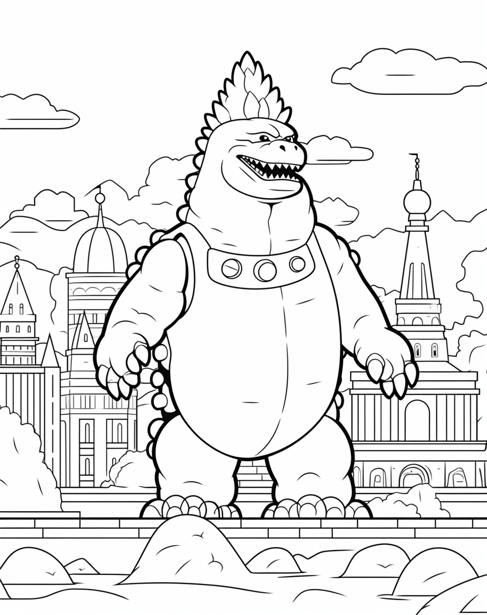 Godzilla Tanks Coloring Page White Background