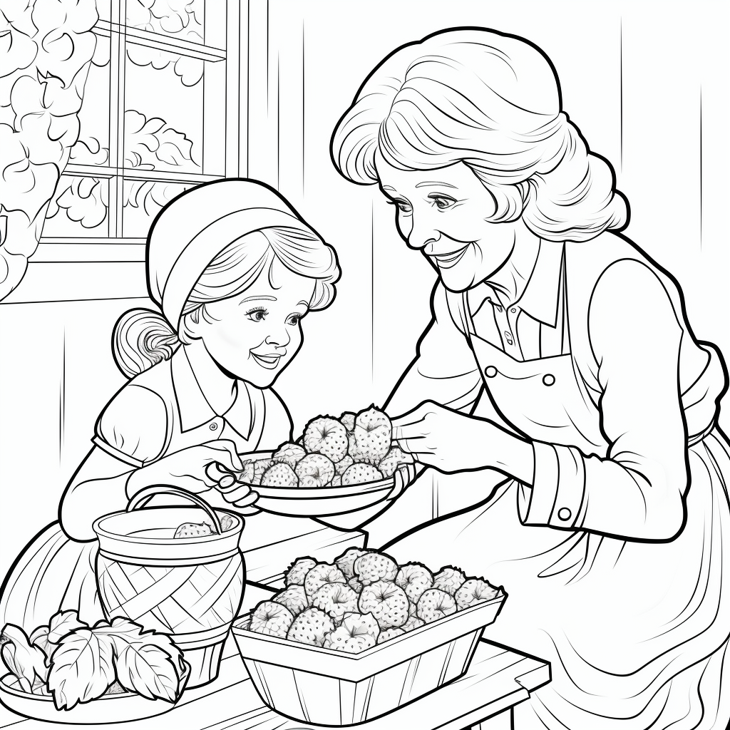 Kind Grandmother Teaching Granddaughter to Pick Strawberries