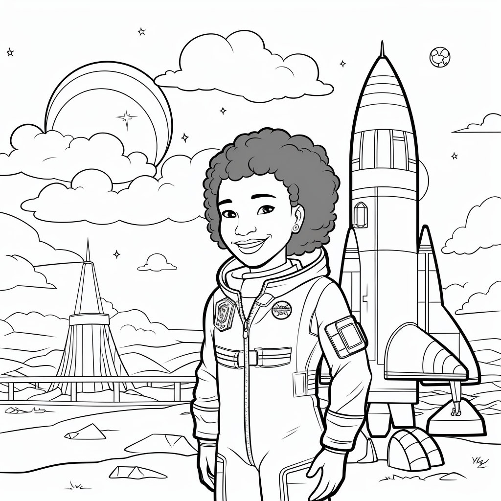 Mae Jemison with space shuttle coloring page