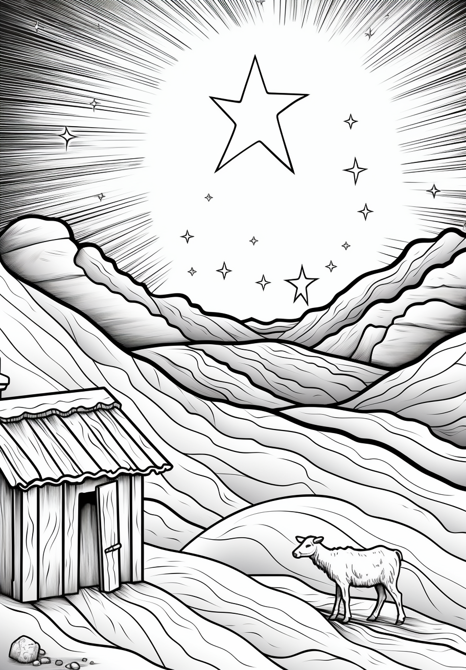 Manger under Night Sky Coloring Page