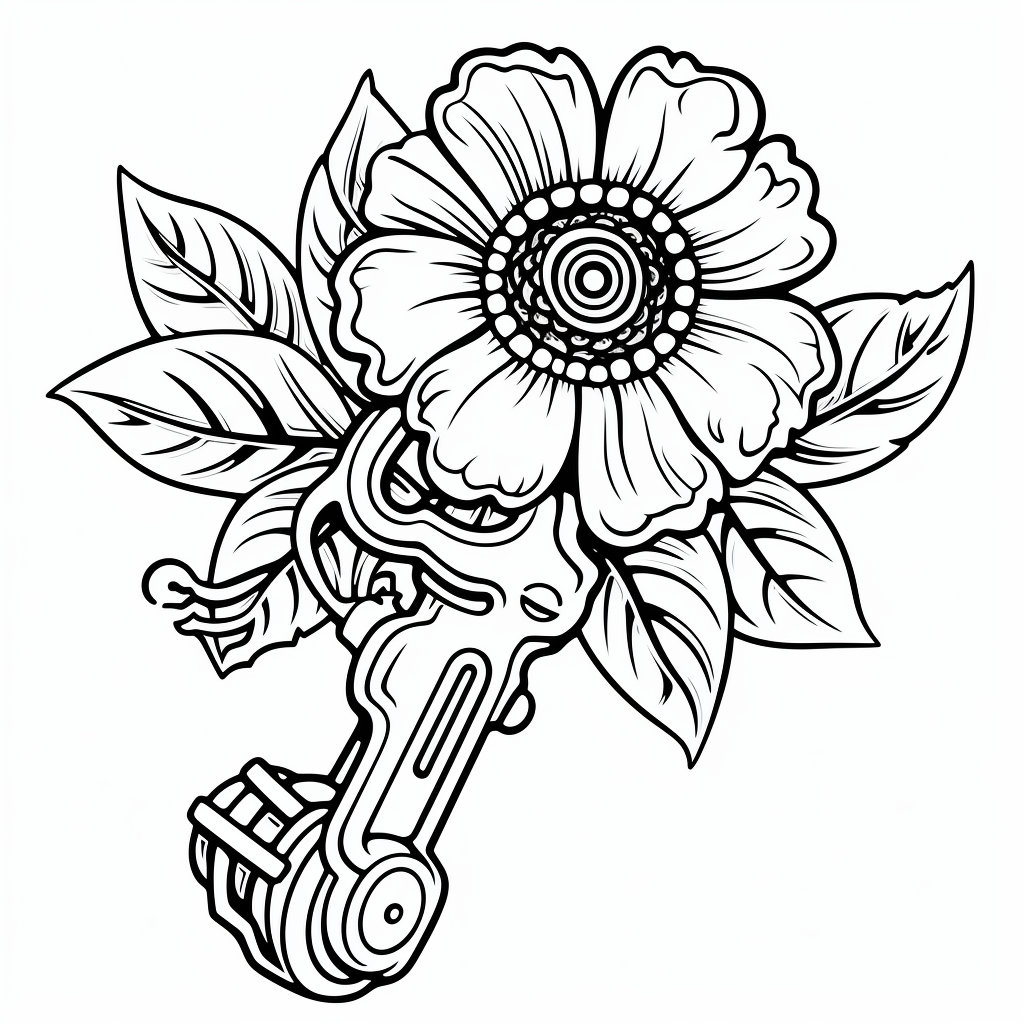 Coloring sheet with a wrench and a marigold flower