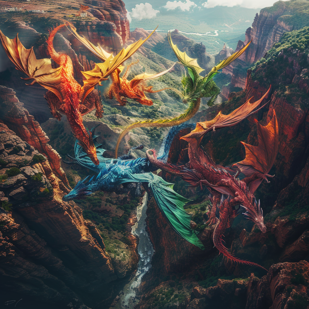 Colossal Elemental Dragon Flying Landscape