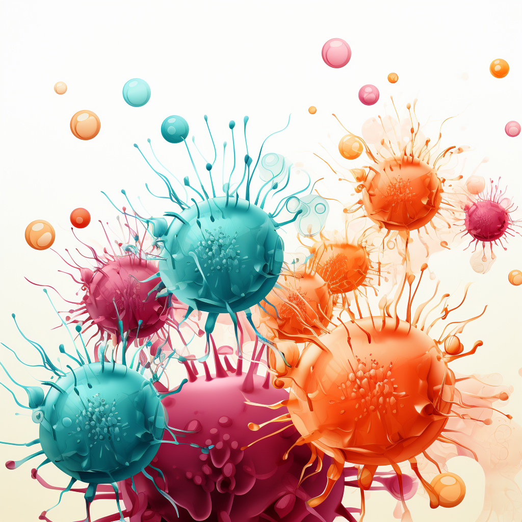 Graphic of colorful bacteria and virus