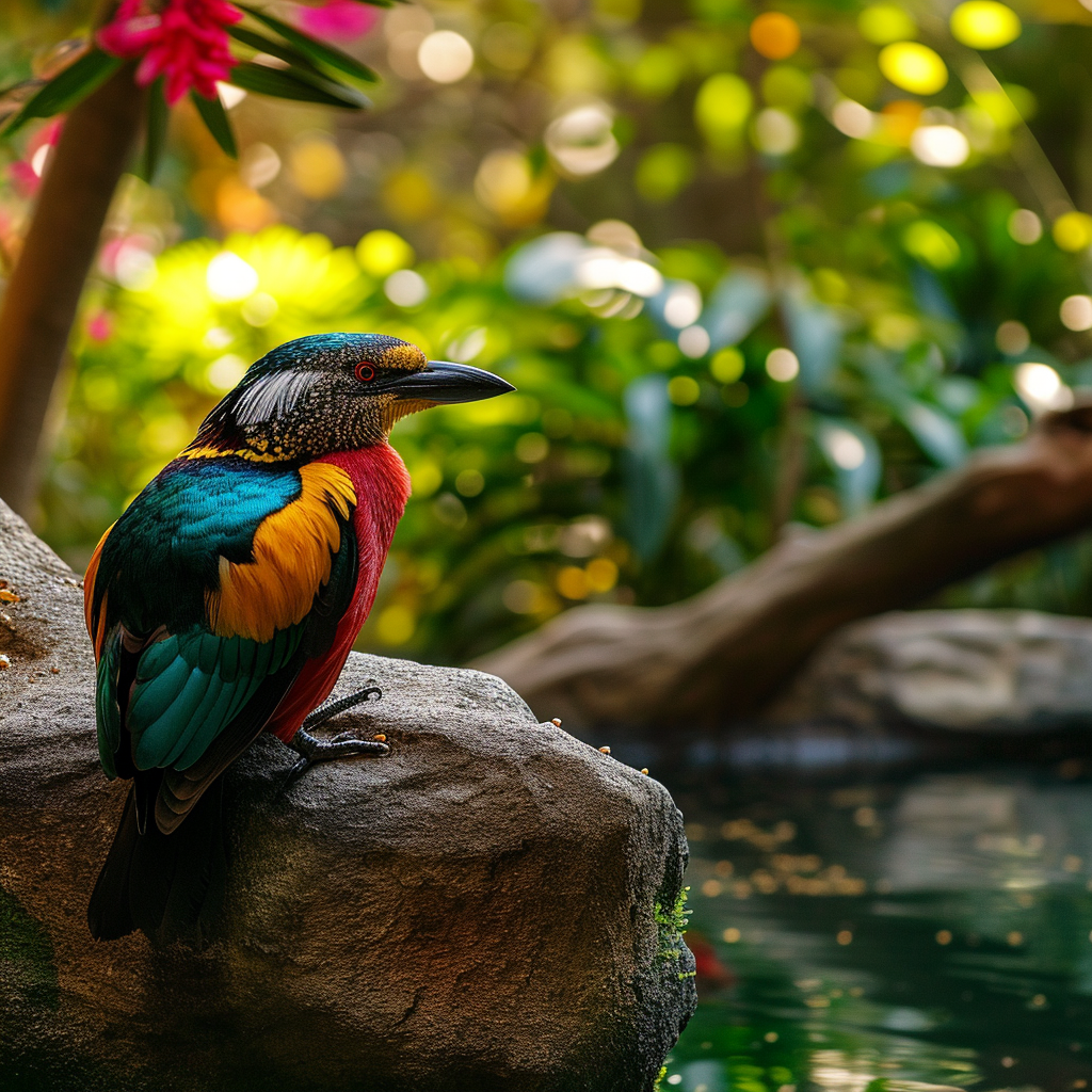 Colourful bird by the lake