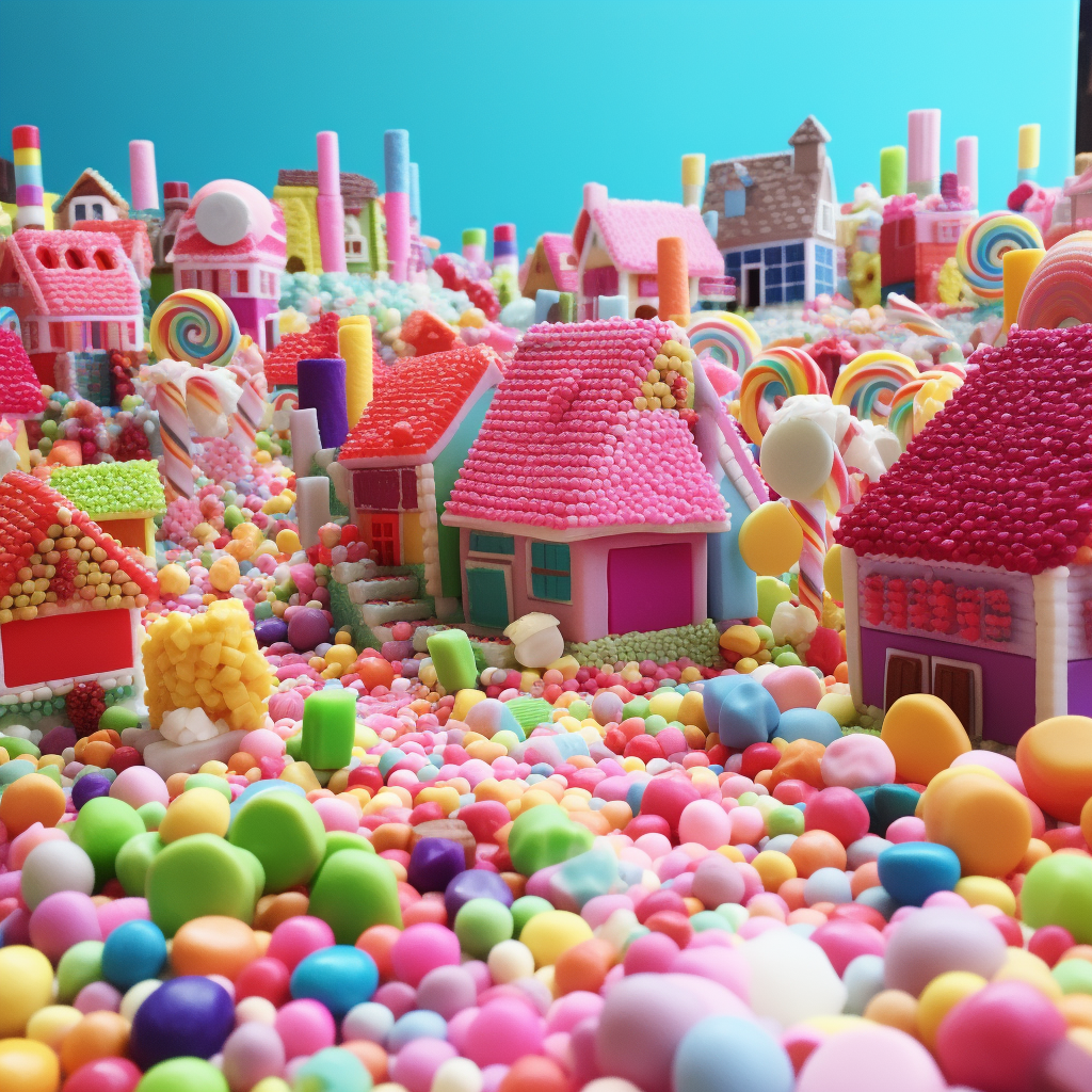 Vibrant bubblegum village artwork