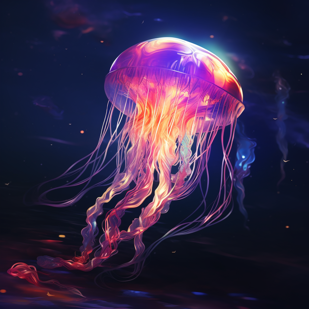 Colorful jellyfish with bold lines and lumen reflections