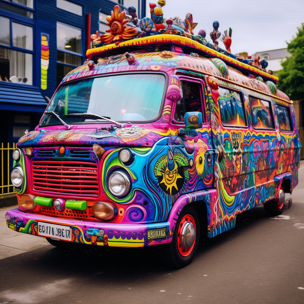 Colourful psychedelic police van