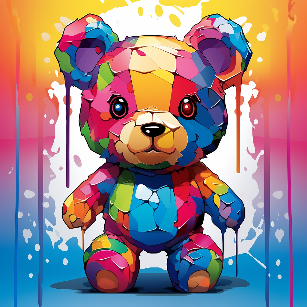 Vibrant plastic toy bear in colorful vector art