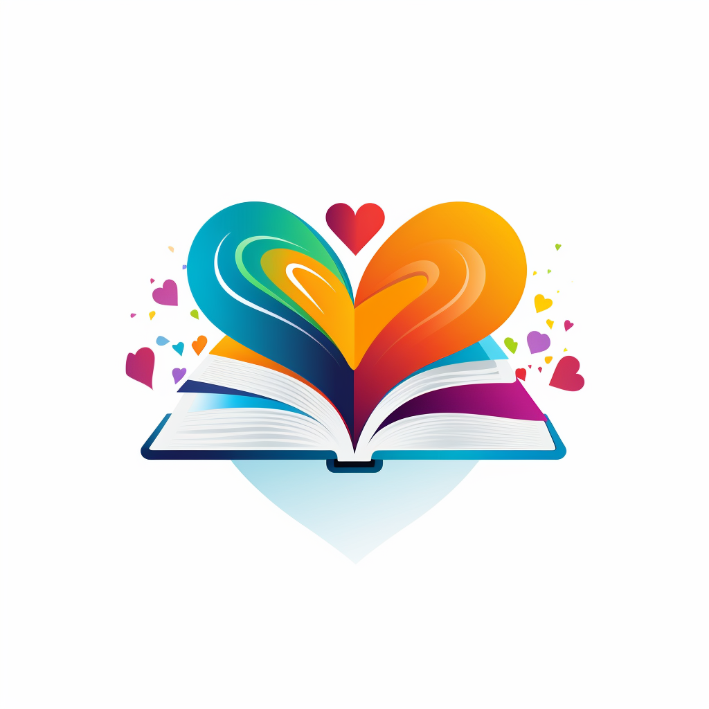 Colorful logo with open book and heart