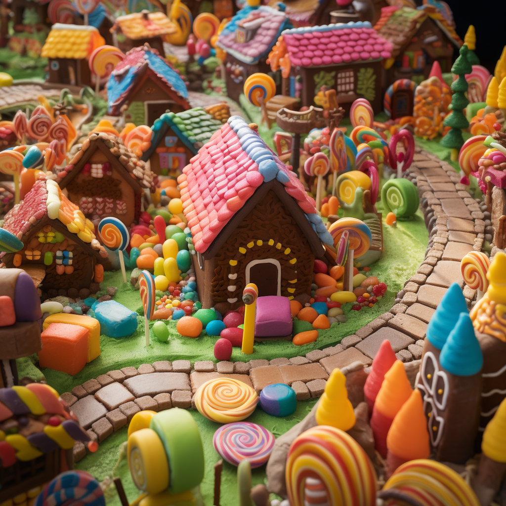 Vibrant candy village in all its glory