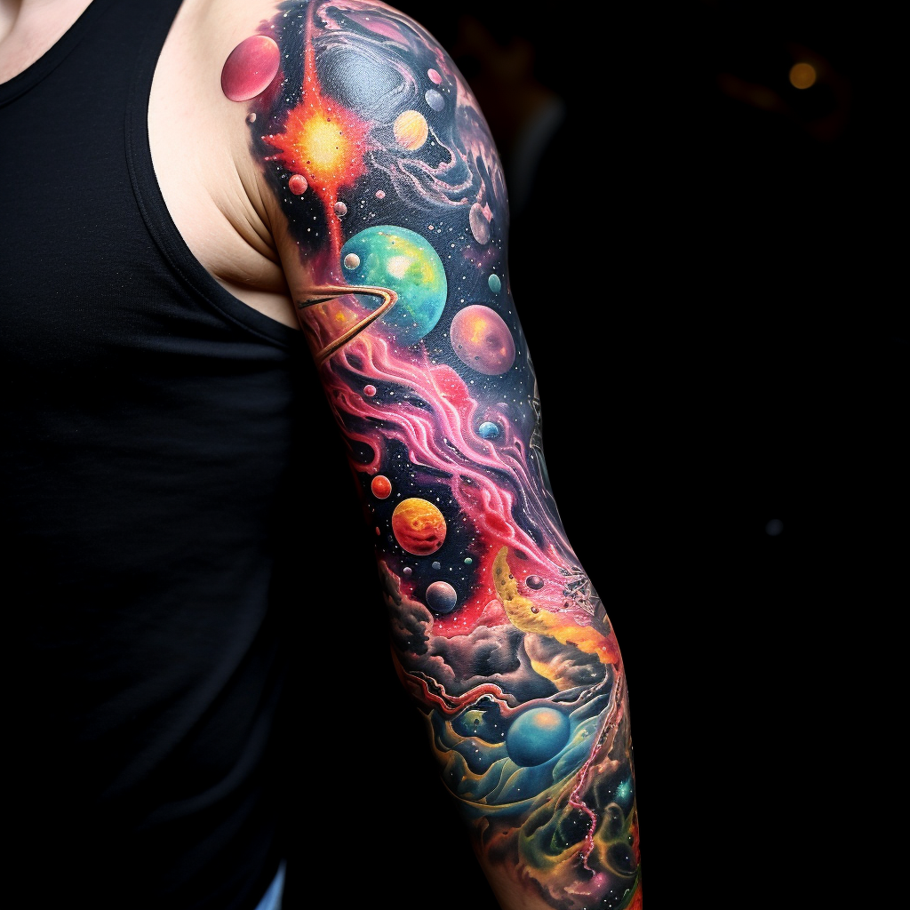 Detailed Starship Sleeve Tattoo in Cosmos