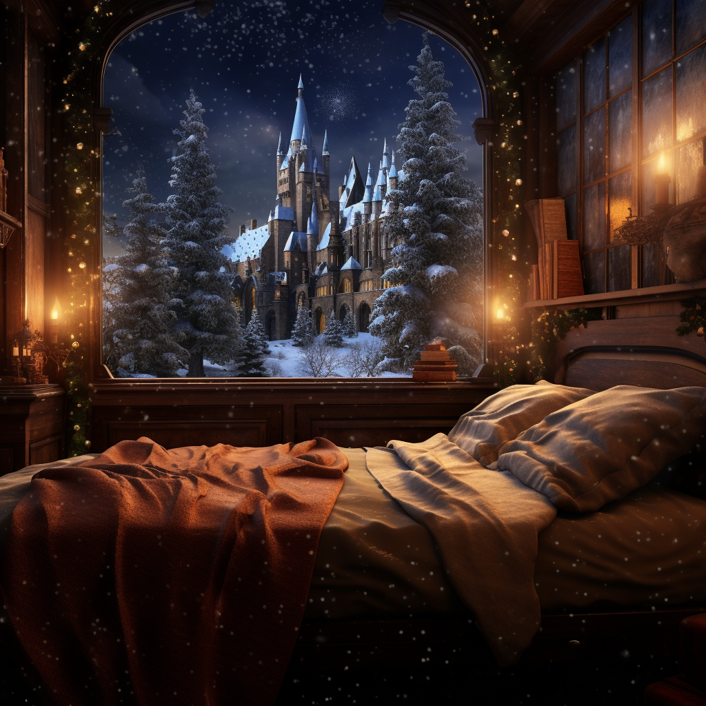 Cozy bed with magical Hogwarts vibes