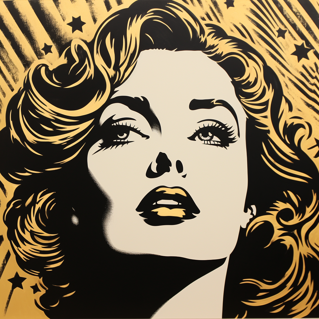 Black and white gold Lady comic book print