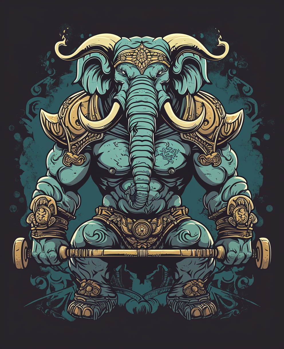 Comic Elephant Bodybuilder with Dumbbells