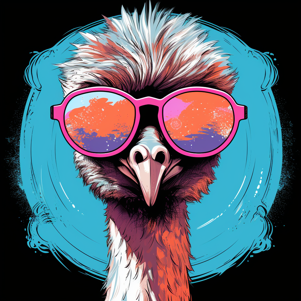 Humorous anthropomorphic ostrich wearing sunglasses