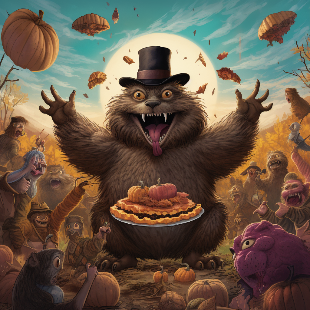 Friendly monsters celebrating Thanksgiving