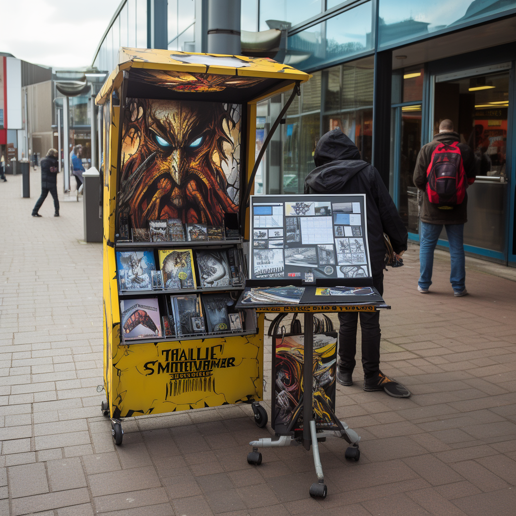 Comic Book Stand Outside Smiler Image