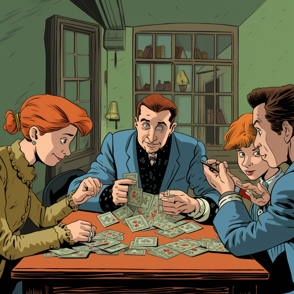 People playing card games in a comicbook