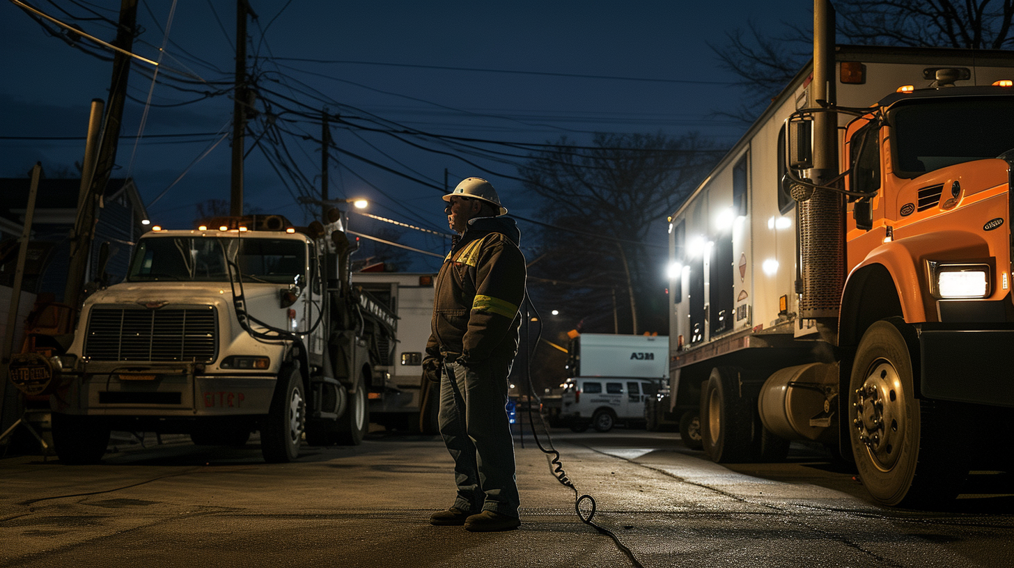 commercial electrical contractor in front of trucks uplight