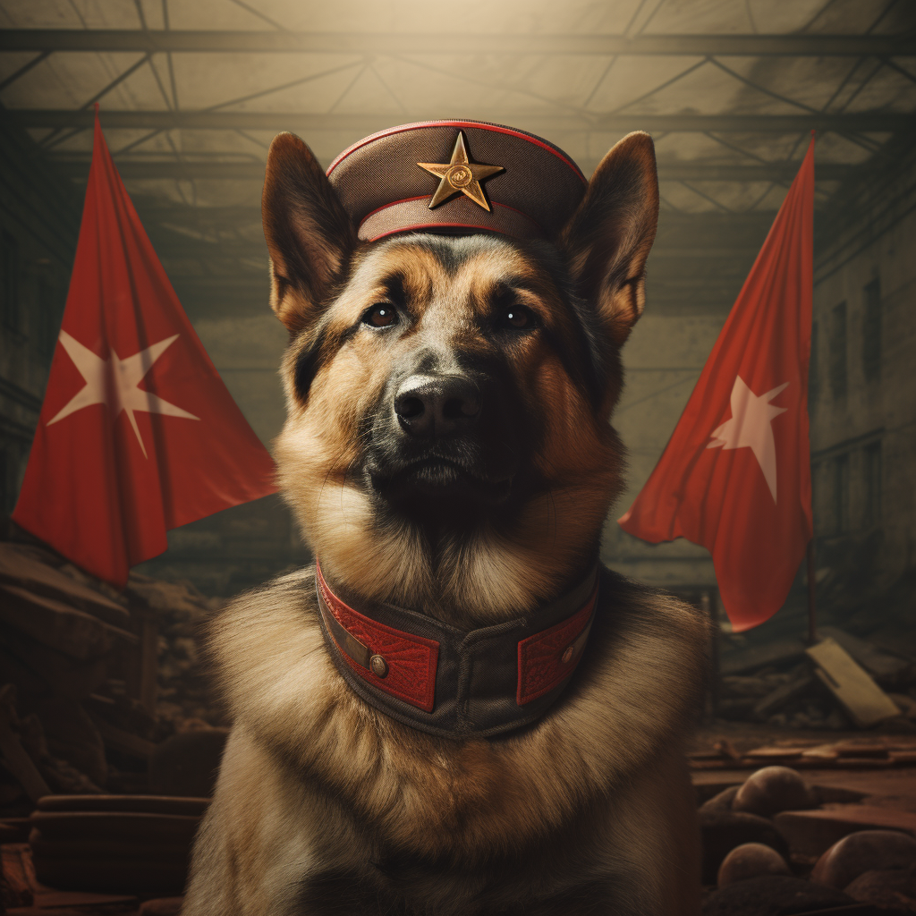 Adorable dog embracing communism