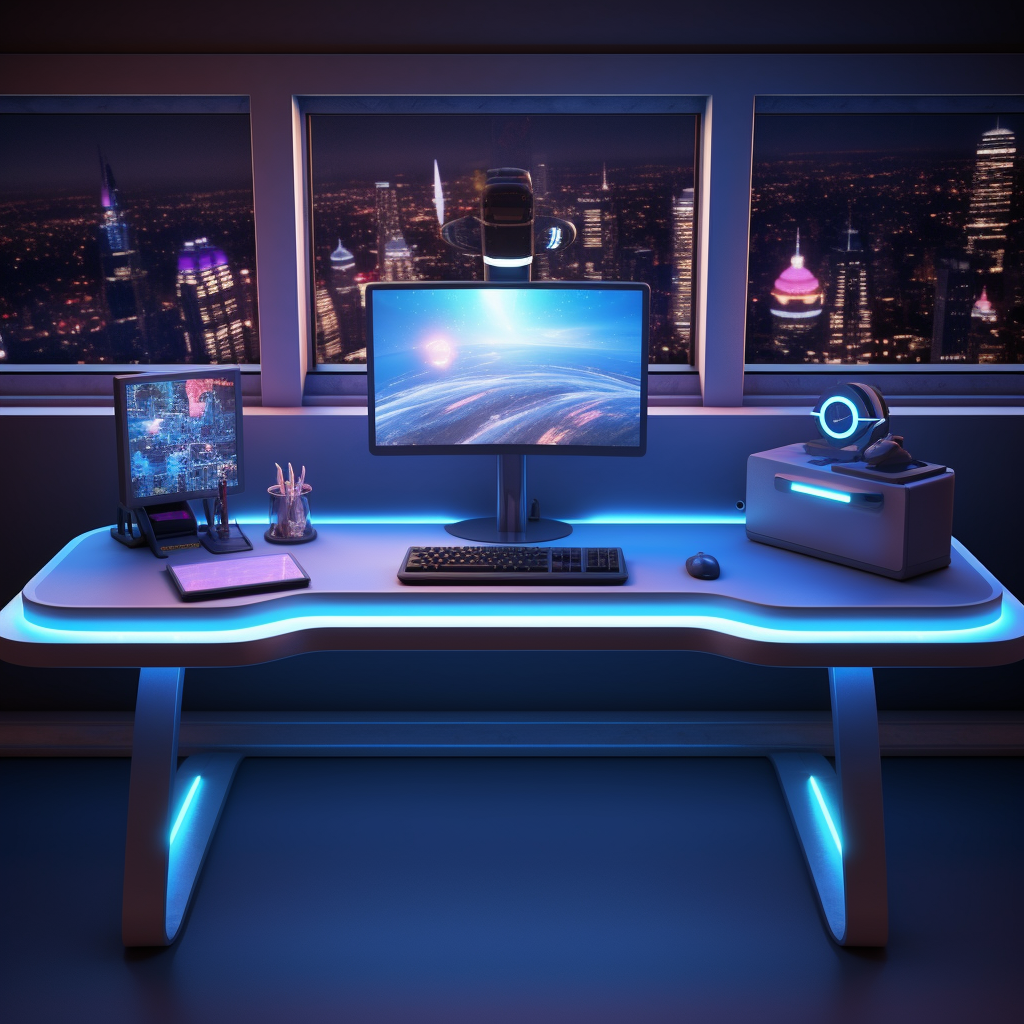 Modern company computer desk in a simple space