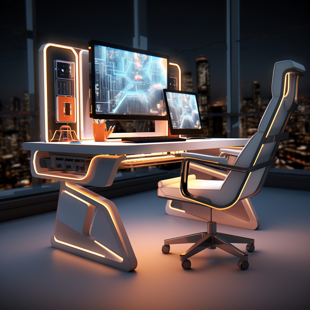 Simple virtual space with company computer desk