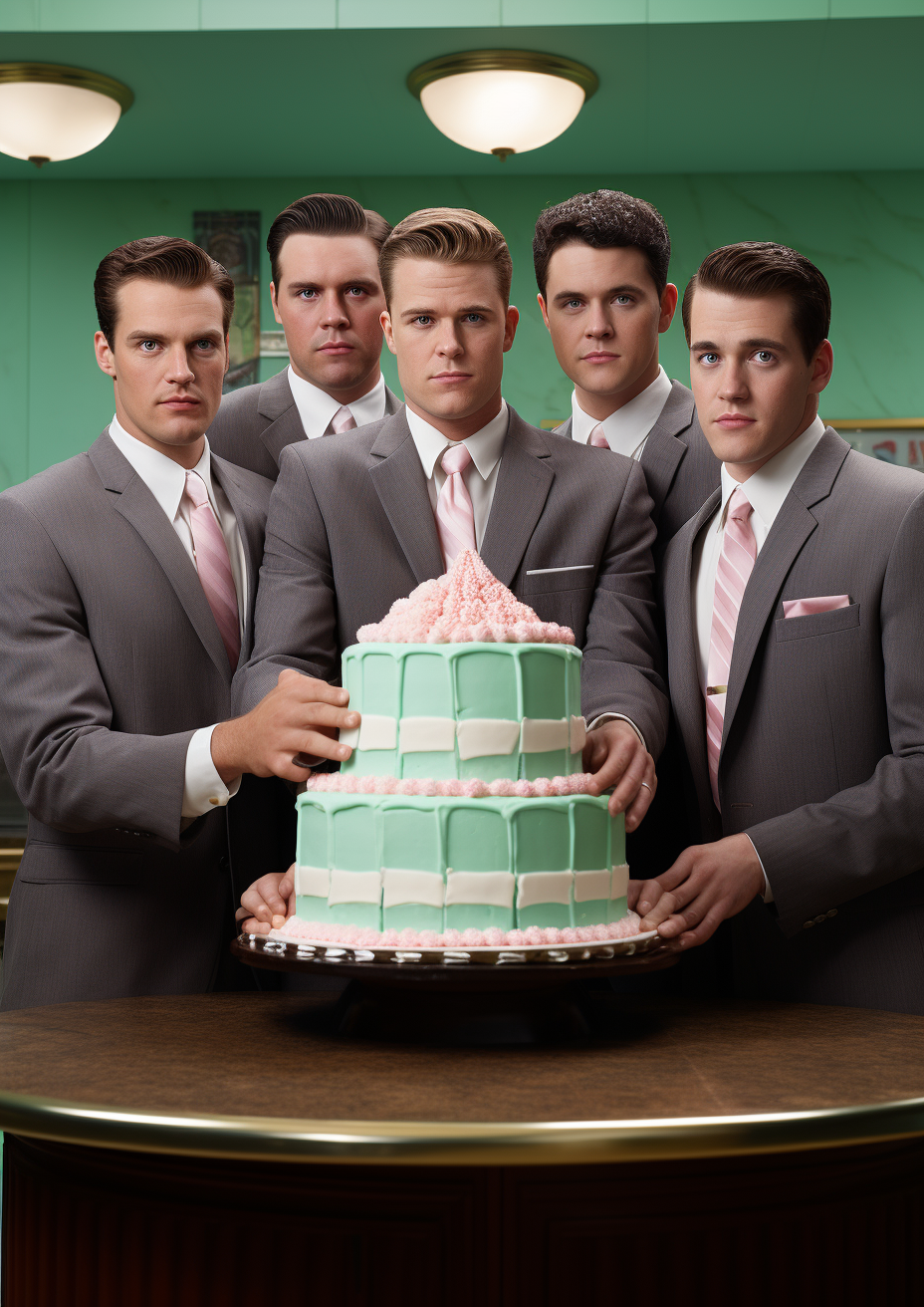 Businessmen with mint cake faces posing for a picture