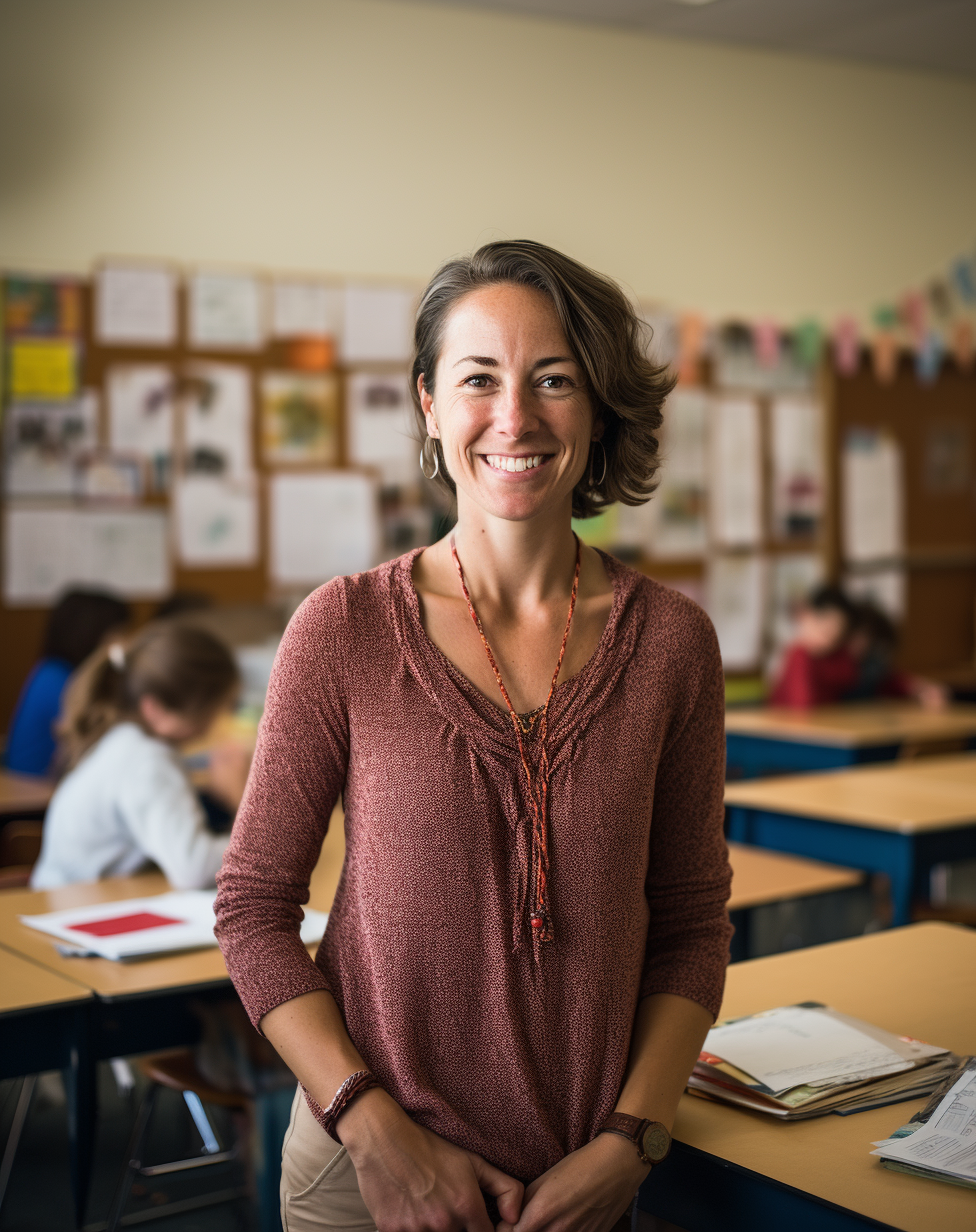 Dedicated teacher and mother engaging with students