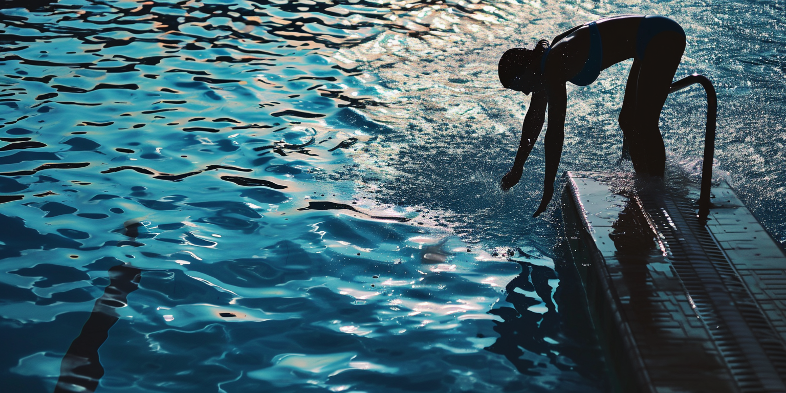 Rear View of Competitive Swimmer on Diving Block