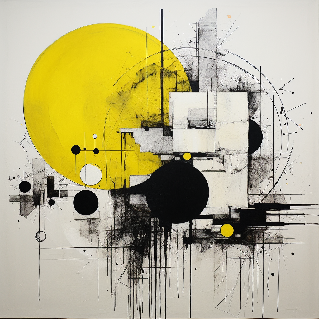 Artistic composition in black, yellow, and white