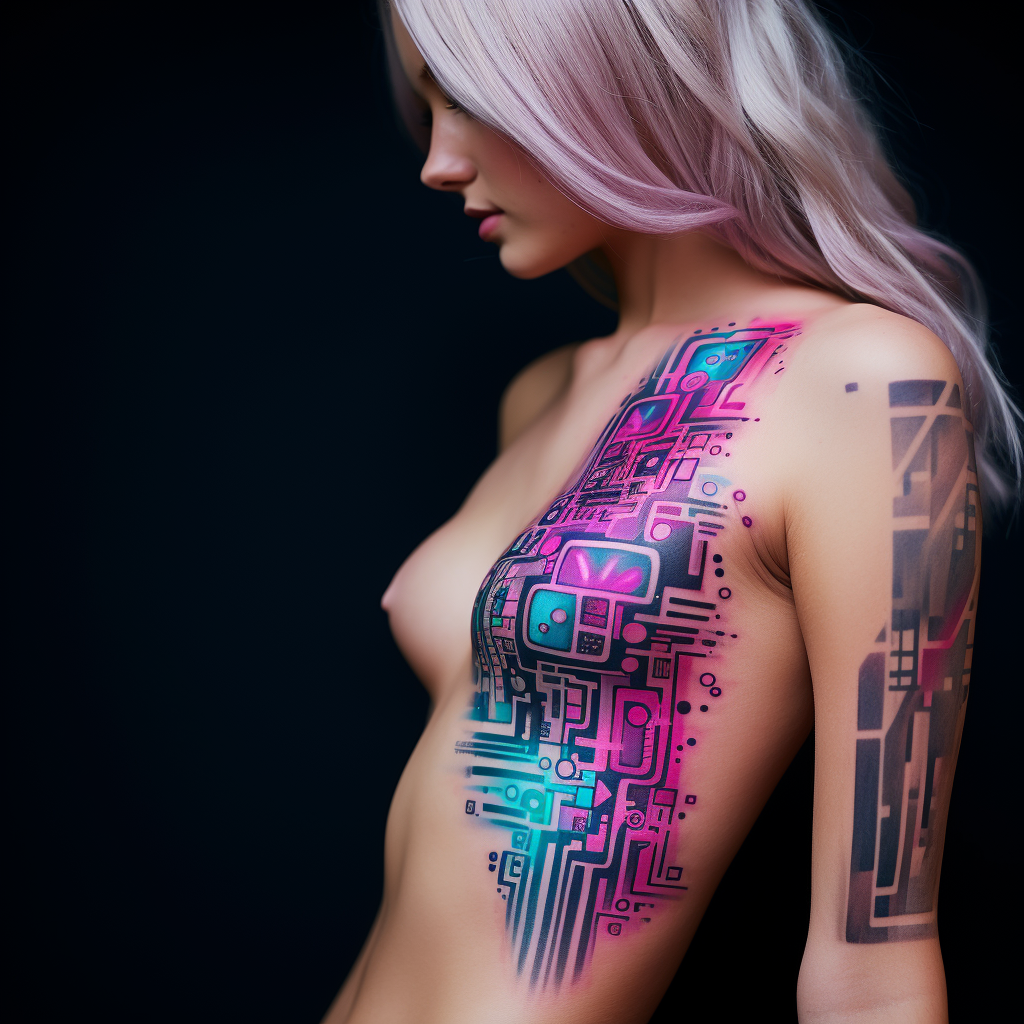 Woman showcasing expressive computer code tattoo