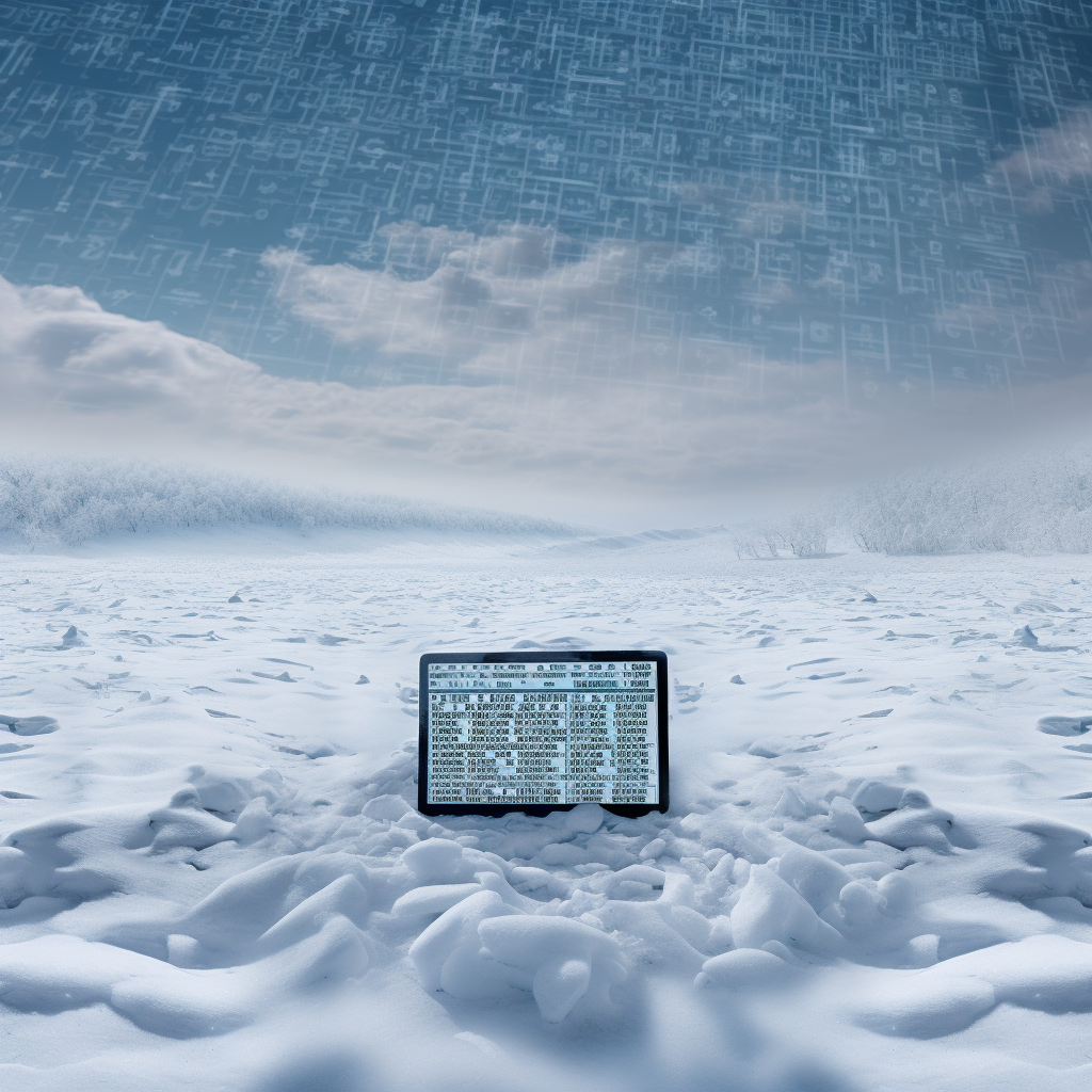 Computer text in snowy landscape