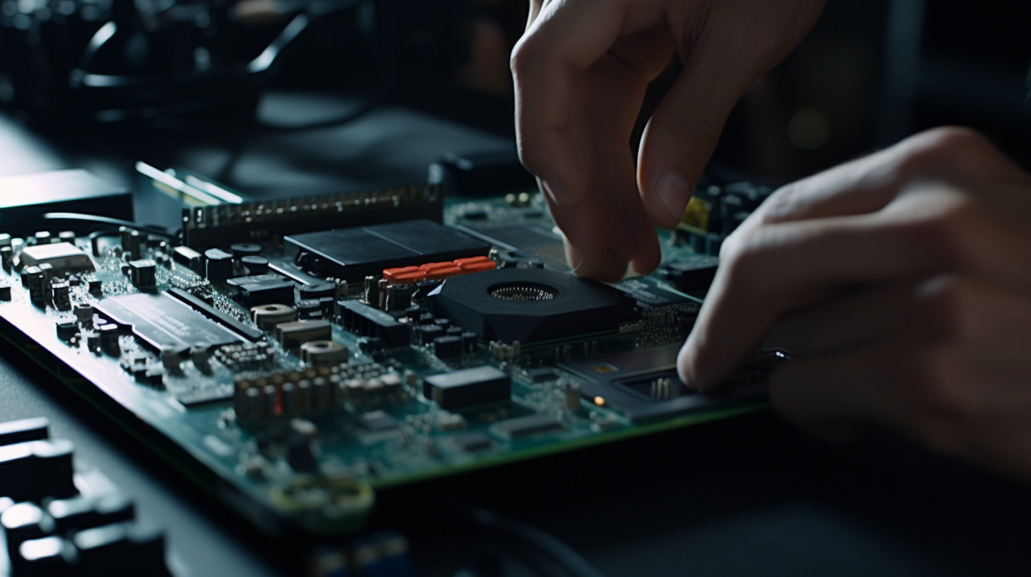 Close-up of hands repairing a computer