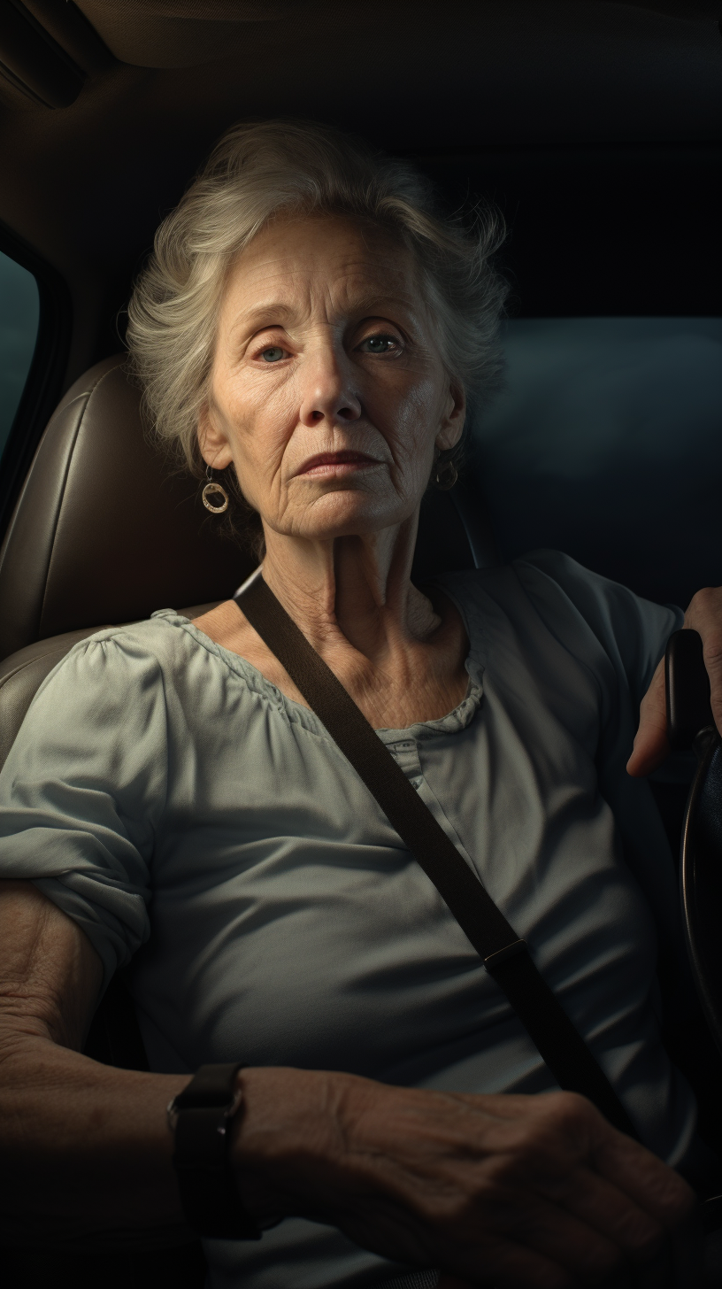 Hyper Realistic Image of Concerned Woman in Car