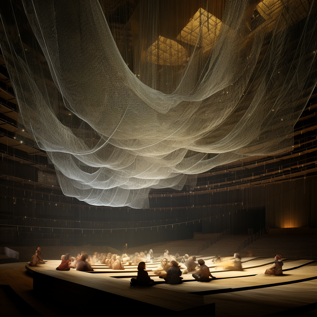 Innovative concert hall design with suspended nets