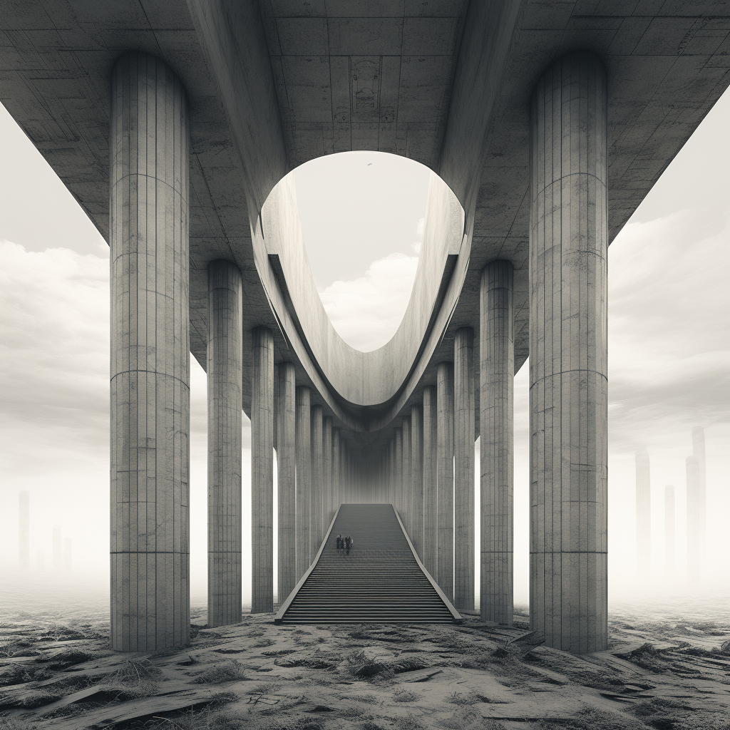 Concrete Brutalism Bridge Arch Columns