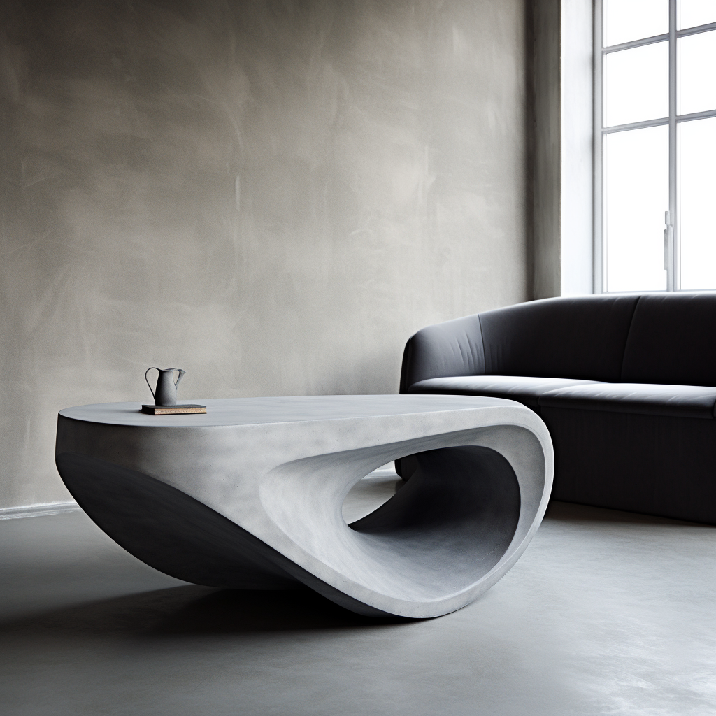 Concrete coffee table inspired by beluga