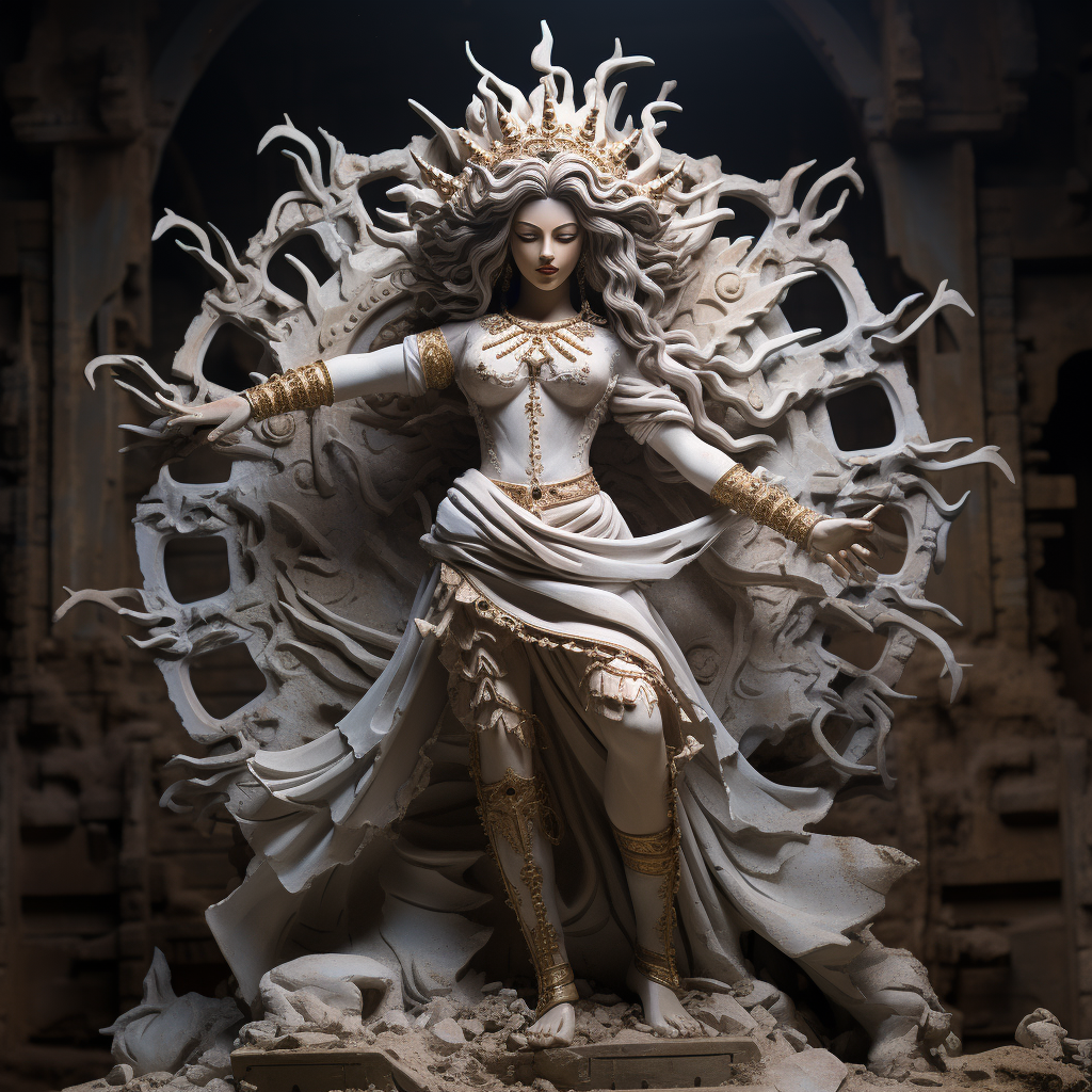 Beautiful concrete Durga idol sculpture