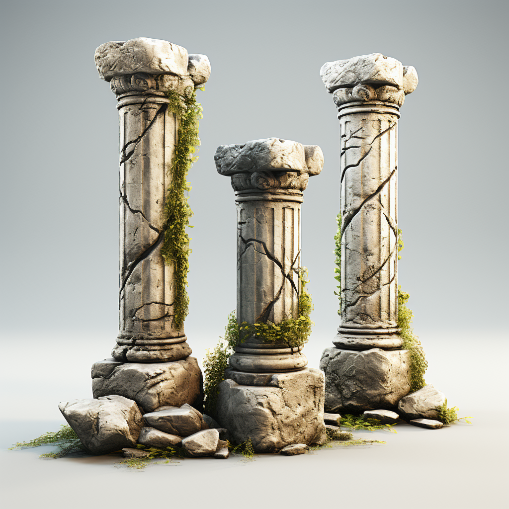 Concrete Ruined Pillars Isolated Realistic Art