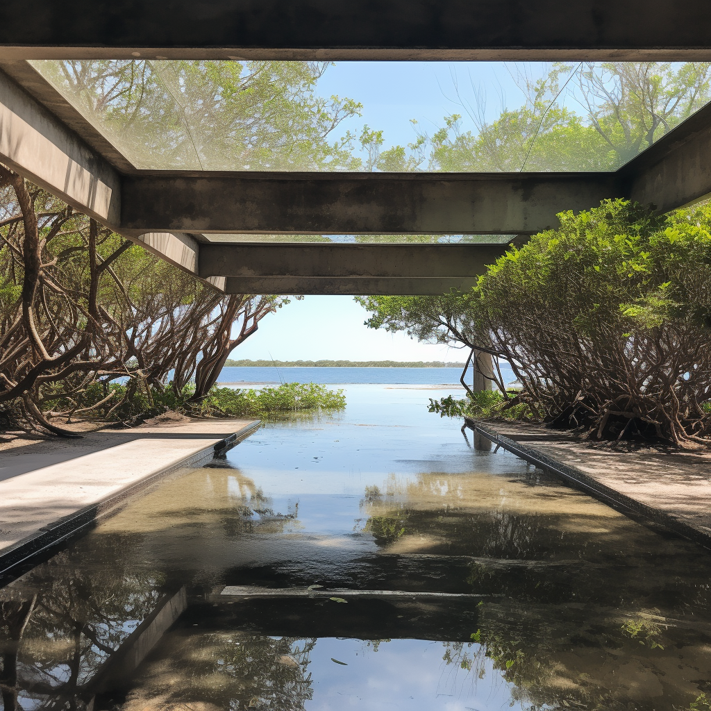 Concrete Steel Campo Baeza Platform Surrounded by Mangrove and Sea