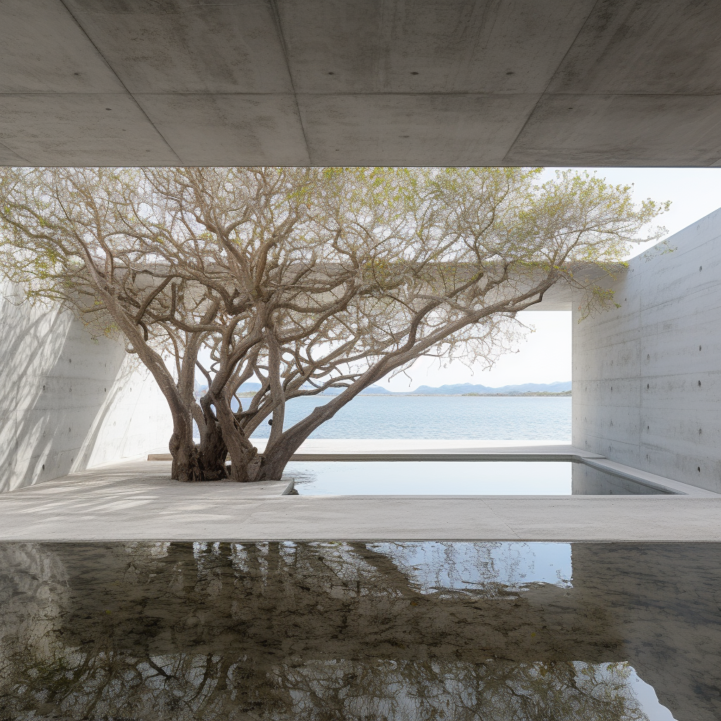 Aerial view of concrete steel sea and mangrove