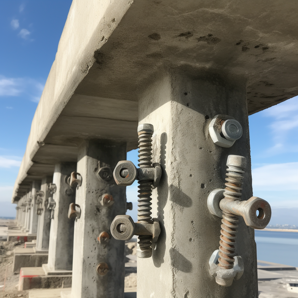 Concrete holding down bolts at construction site