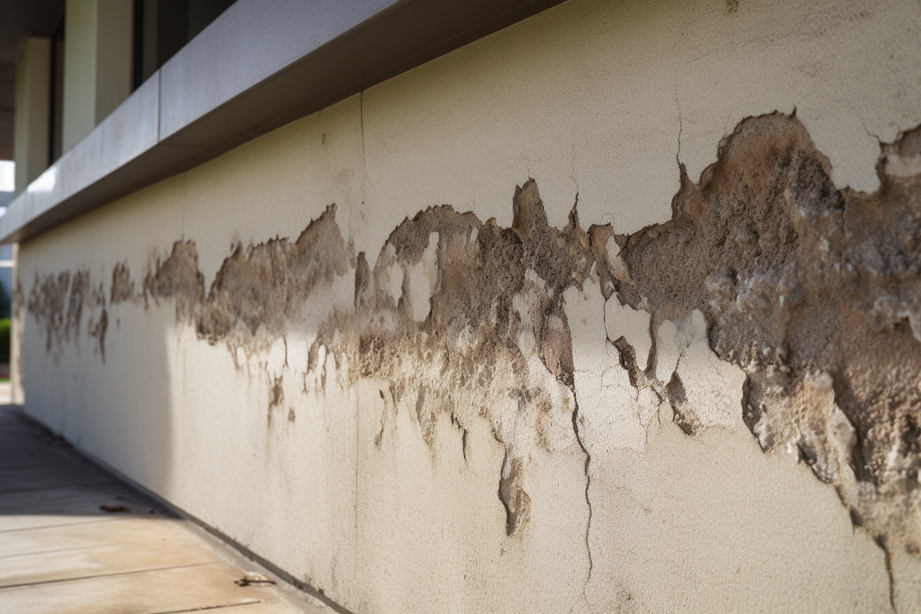 Damaged concrete with spalling