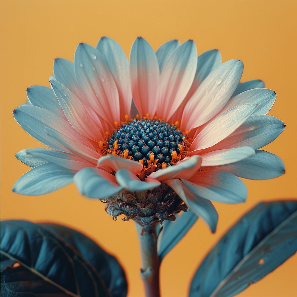 Conebush Flower Teal Pink Yellow Background