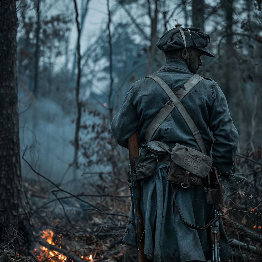 Soldier in Woods Low Light