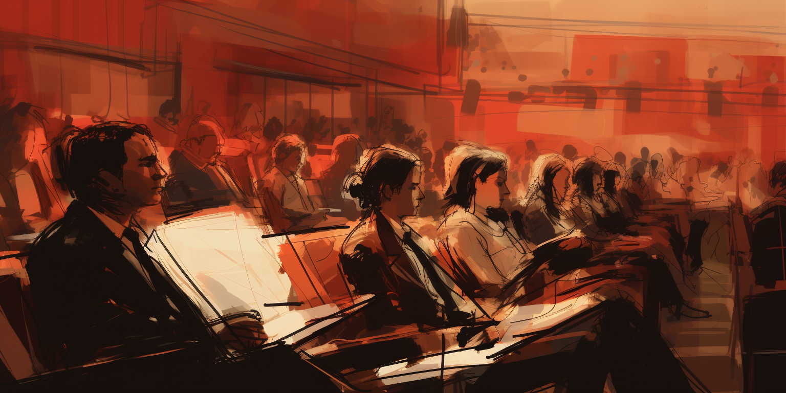 Sketch of conference audience in auditorium