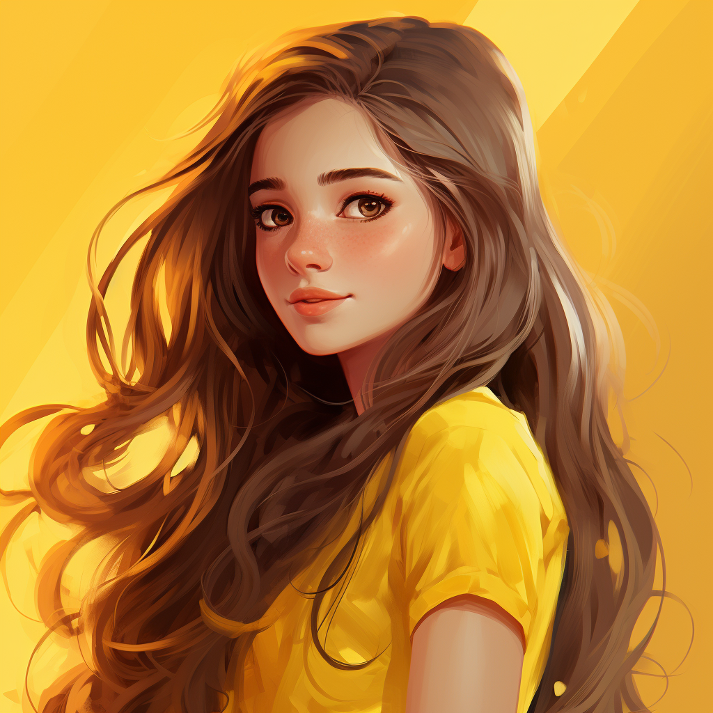 Confident girl in yellow dress with long hair