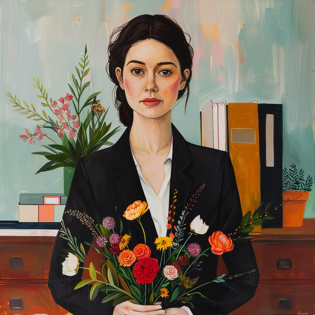 confident woman flowers office