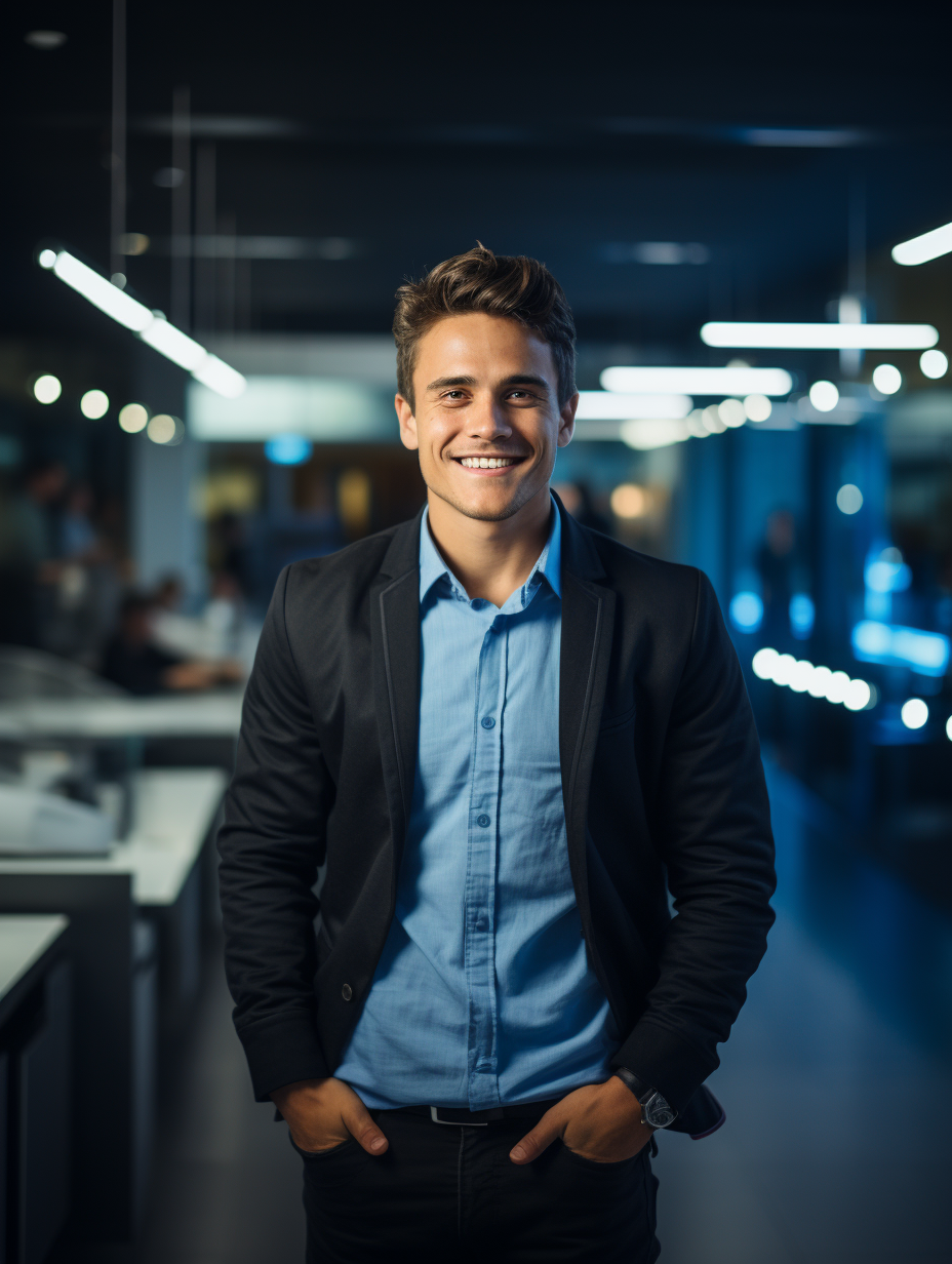 Confident young man in modern office