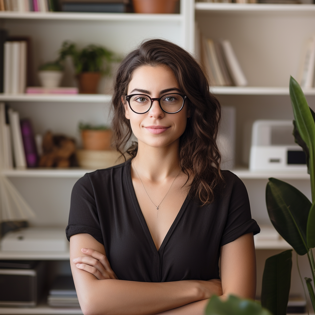 Confident young woman in home office